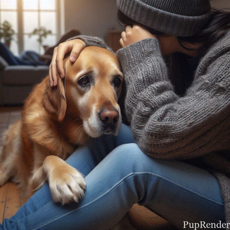 Happy dog snuggling with its owner