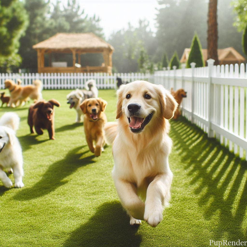 Dog running in an open field.