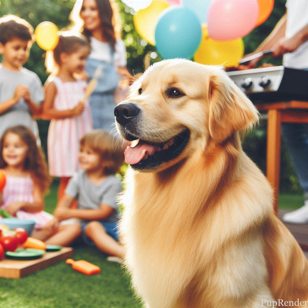 Dog outside during a family gathering.
