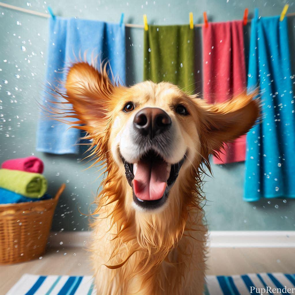 Owner drying a dog’s ears after swimming