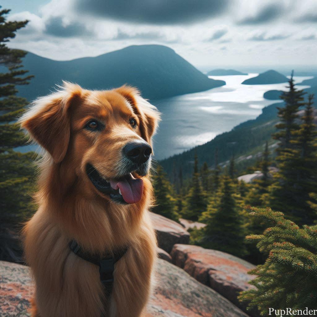 Happy dog and owner on a hiking trail