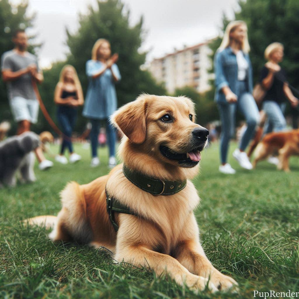 Dog remaining calm amidst distractions.