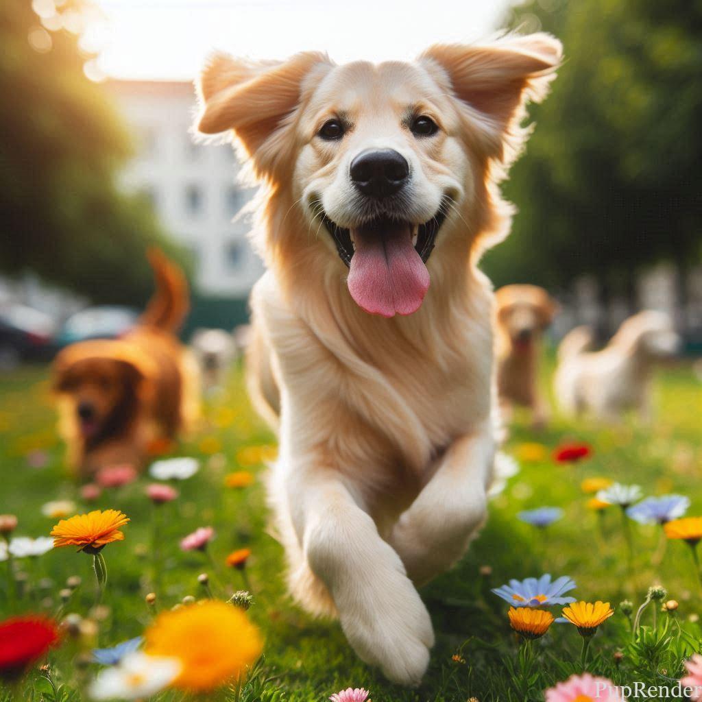 Dog running full speed in a park
