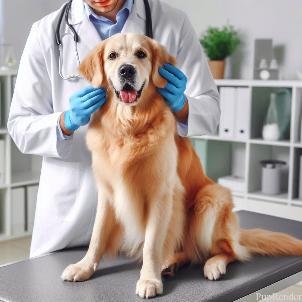 Dog getting a routine checkup from a vet