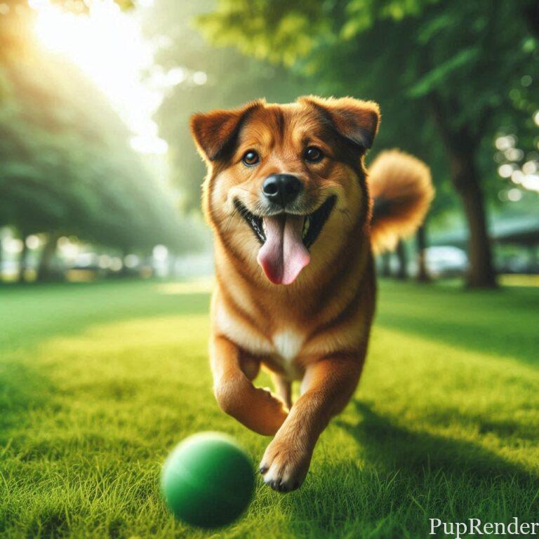 Dog playing fetch in the park.