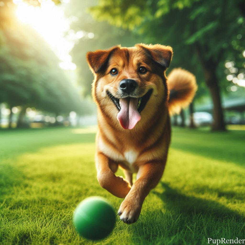 Dog playing fetch in the park.