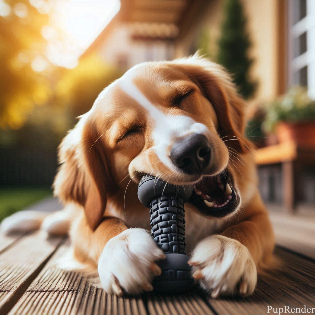 Dog chewing a durable chew toy