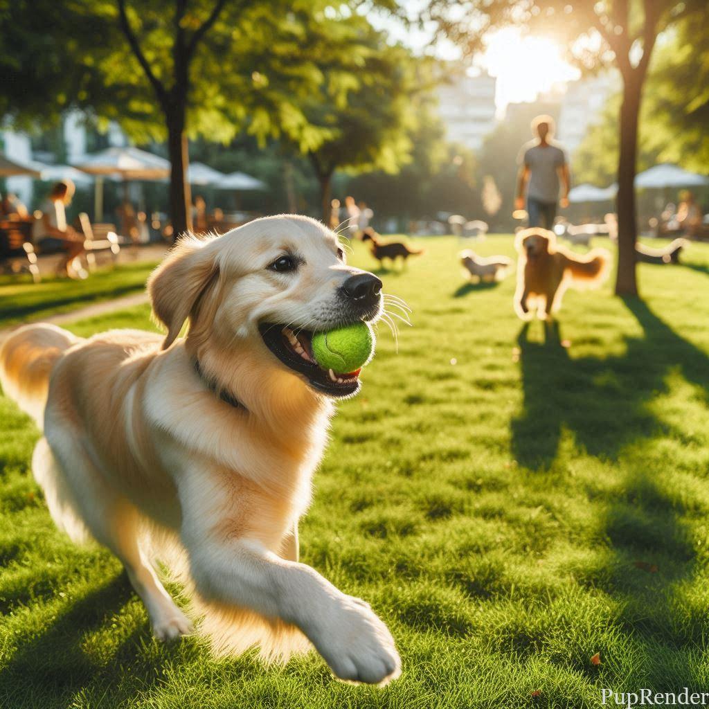 Dog playing fetch in the park