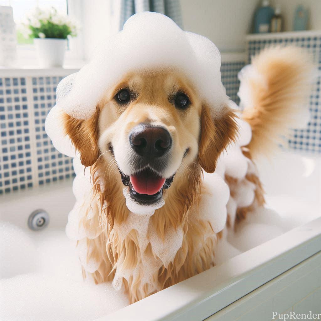 Bathing a dog.