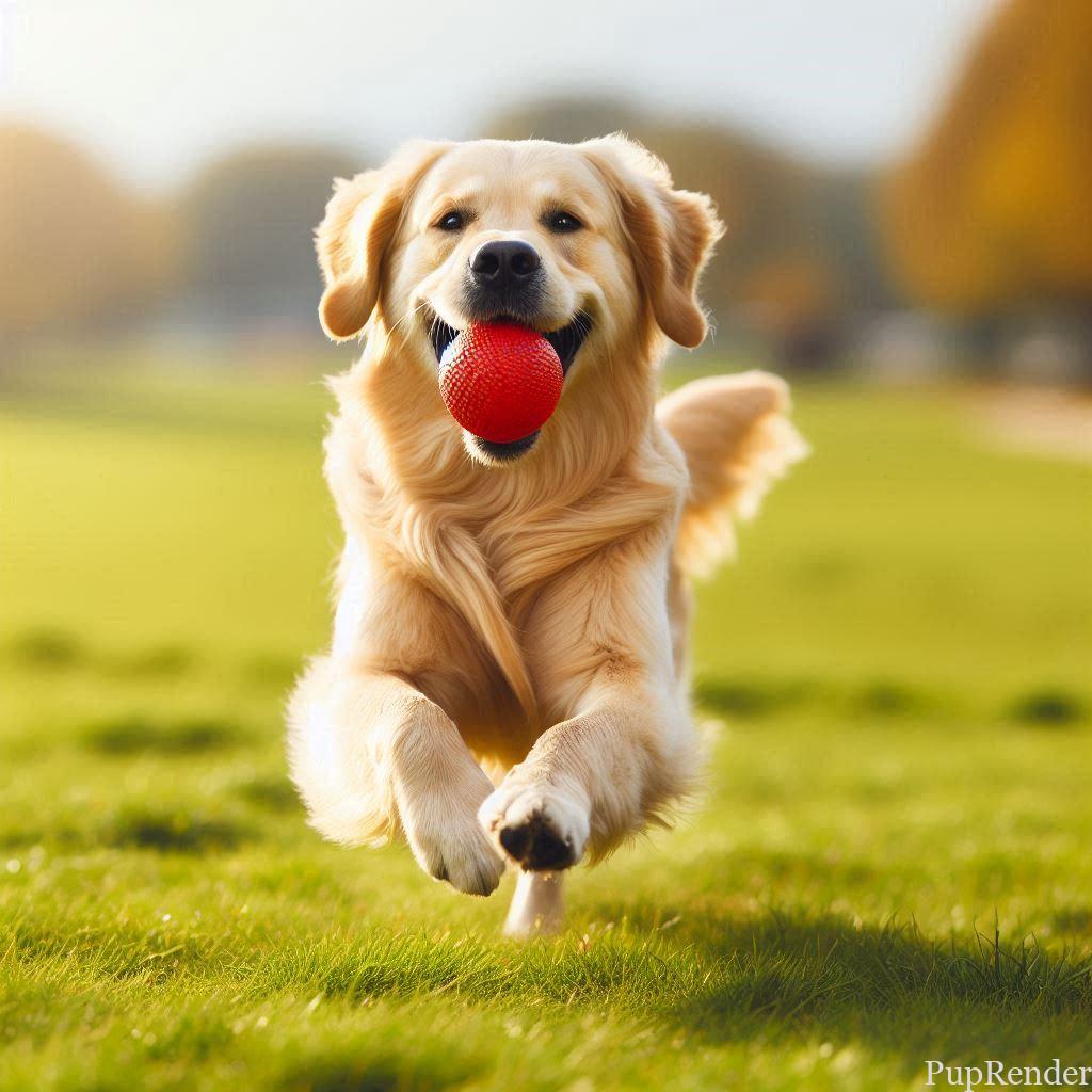 Dog playing fetch in the park.