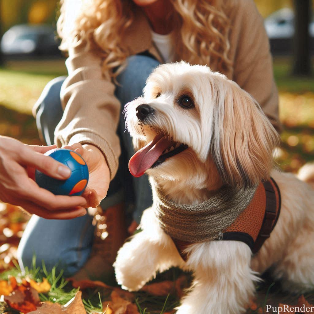 Happy dog playing fetch with its owner