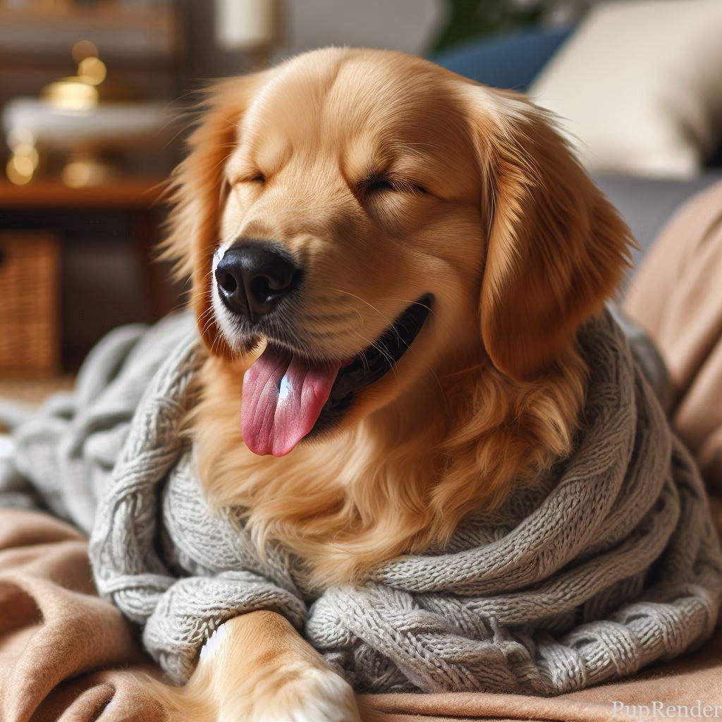 Dog wearing a calming wrap during fireworks