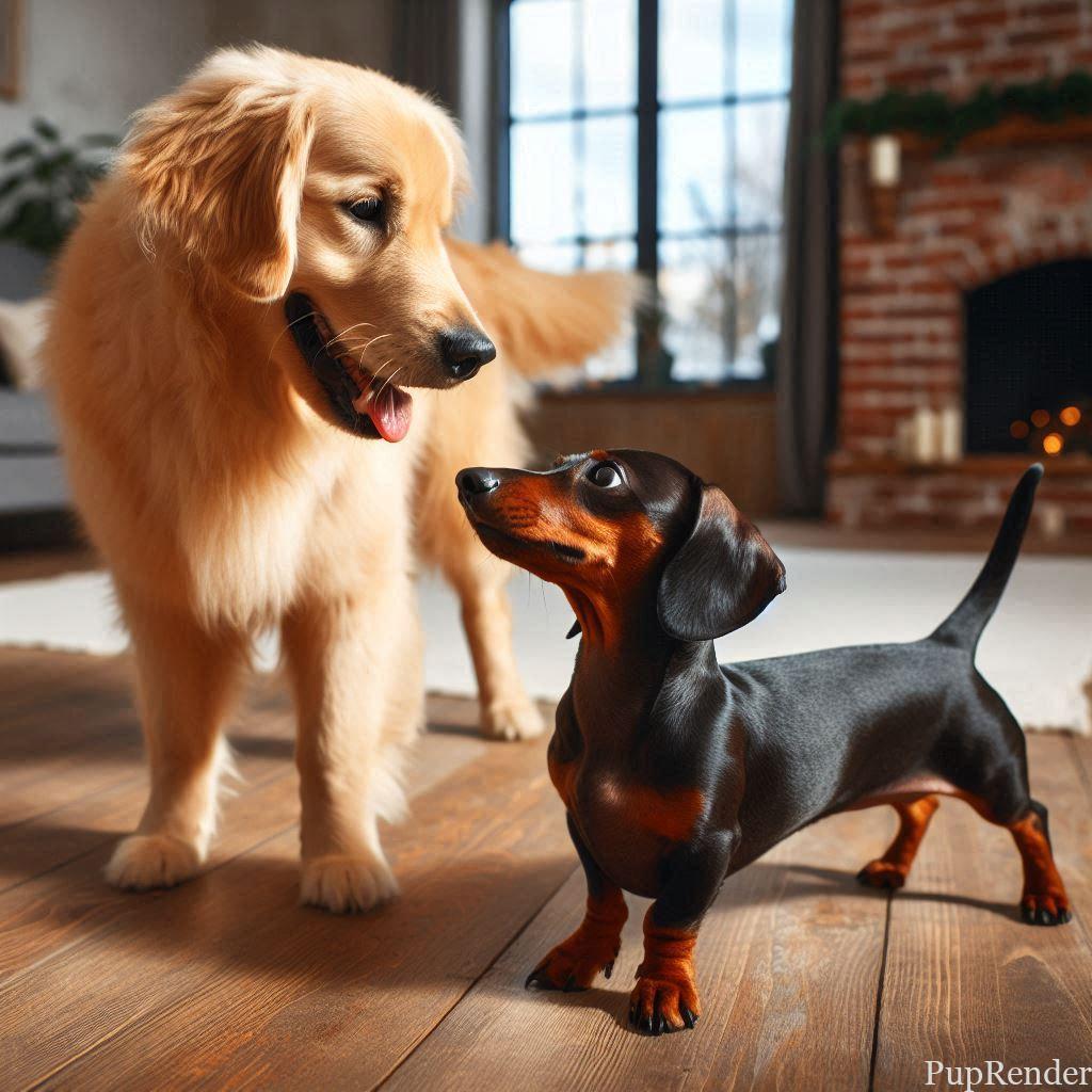 Dogs on leashes meeting each other for the first time
