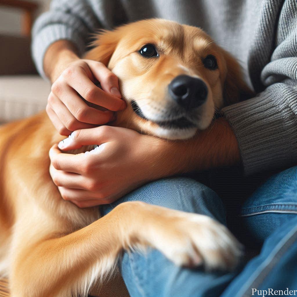 Person petting a dog, feeling calm
