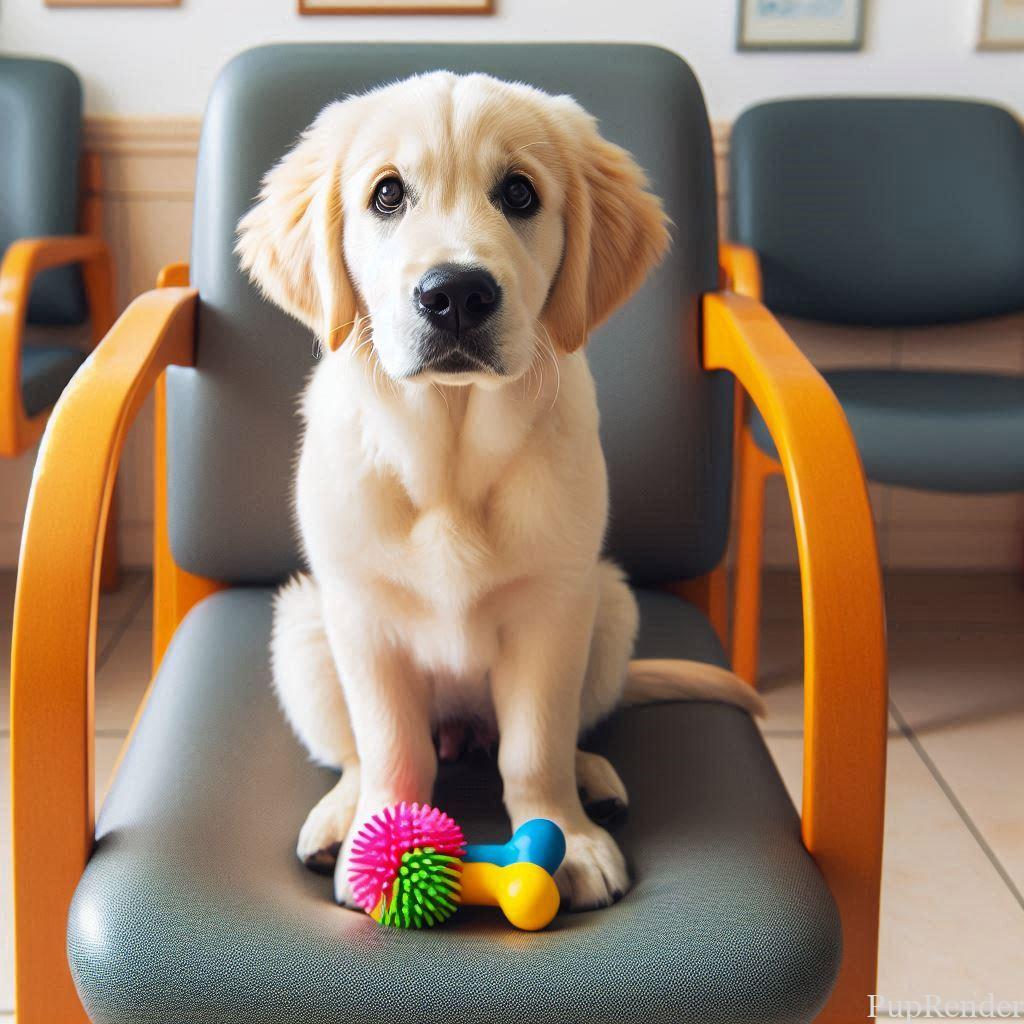 Dog owner consulting vet about vaccinations