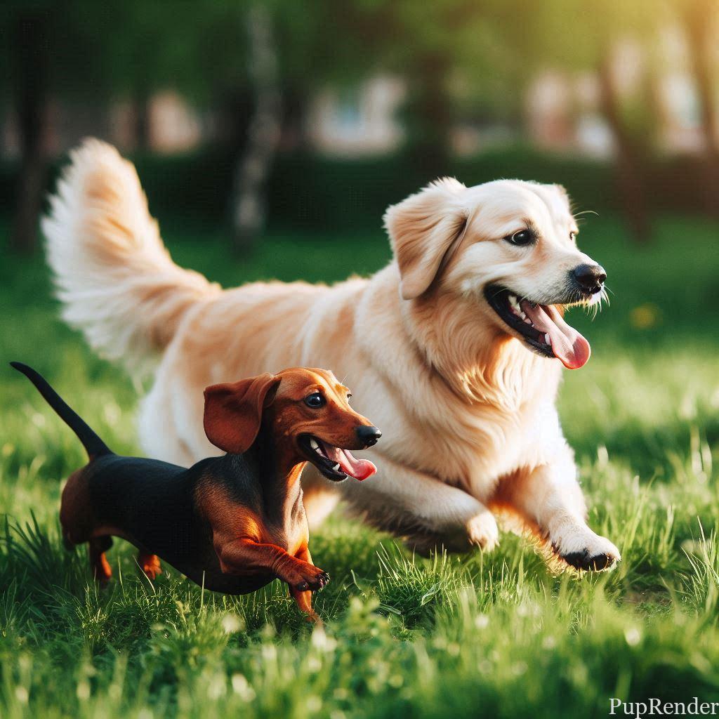 Dogs playing together in a park